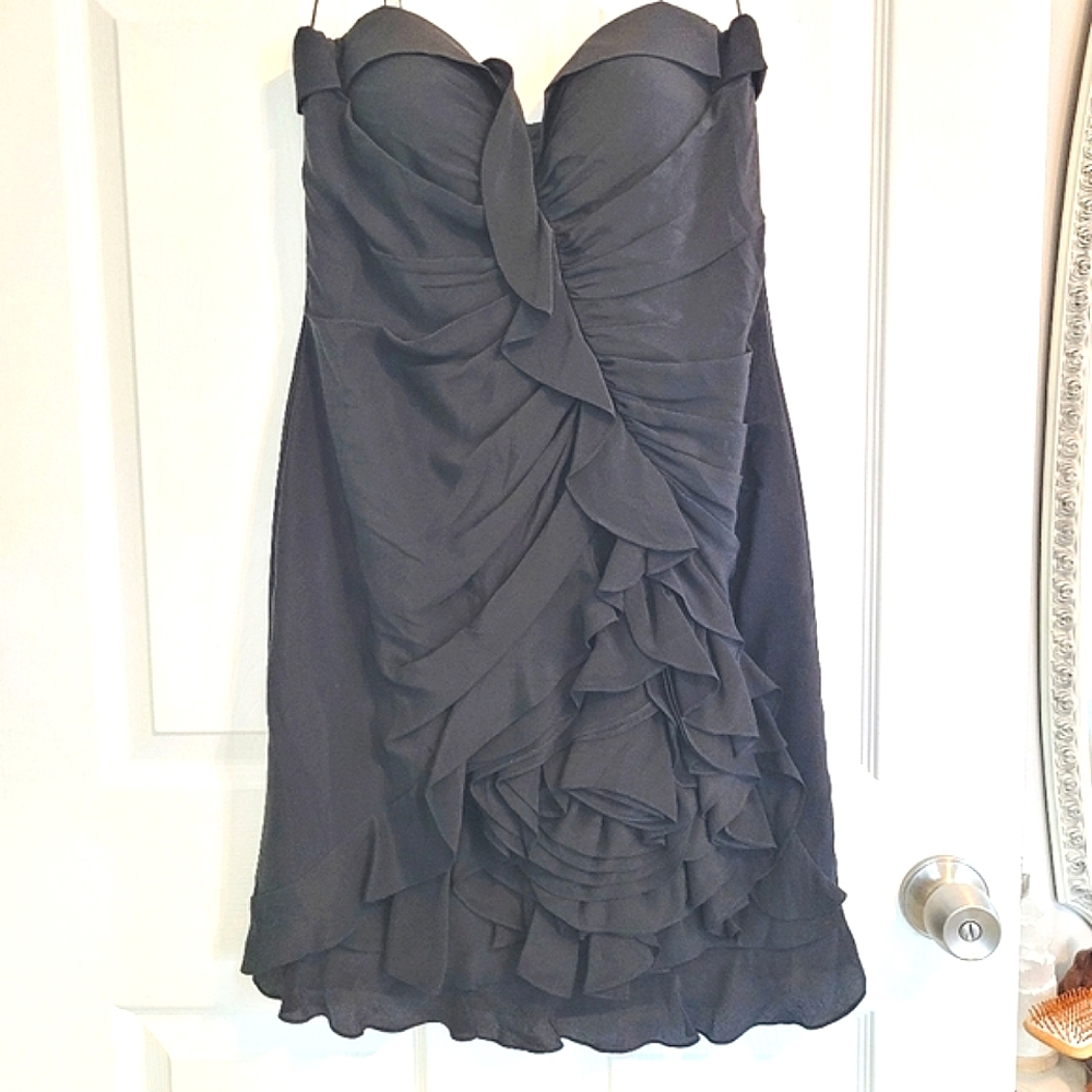 Aidan Mattox Silk-Lined Nostalgic Strapless Ruffle Cascade Mini LBD Size 6